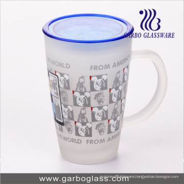 12oz Big Glass Decal Printed Mug with Lid Cover